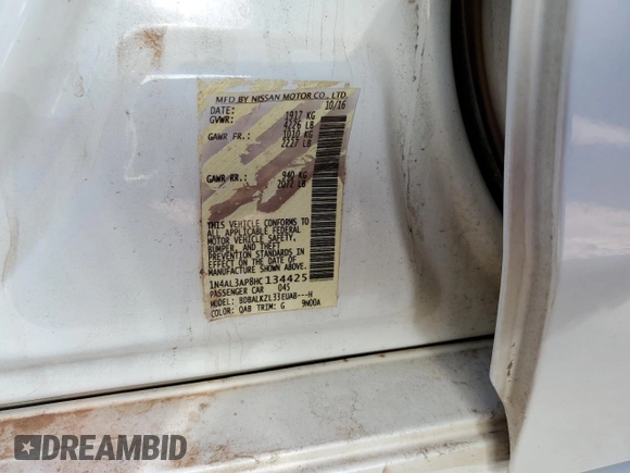 2017 Nissan Altima SL with VIN 1N4AL3AP8HC134425, listed as a Copart auction lot 49345825 with 198,612 mi miles and Salvage title. Bid and sale history available at DreamBid. Image 13.