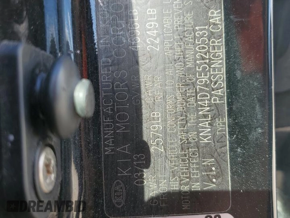 2014 Kia Cadenza Premium with VIN KNALN4D79E5120531, listed as a Copart auction lot 45104745 with Not Provided miles and Salvage Title. Bid and sale history available at DreamBid. Image 12.