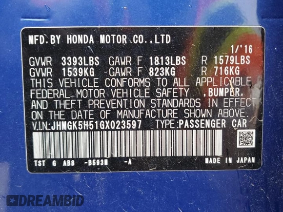 2016 Honda Fit LX with VIN JHMGK5H51GX023597, listed as a Copart auction lot 54264975 with 83,528 mi miles and Salvage Title. Bid and sale history available at carsss.com. Image 12.