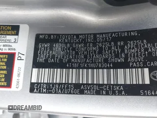 2017 Toyota Camry XLE with VIN 4T1BF1FK1HU783044, listed as a IAAI auction lot 42006364 with 82,564 mi miles. Bid and sale history available at carsss.com. Image 9.