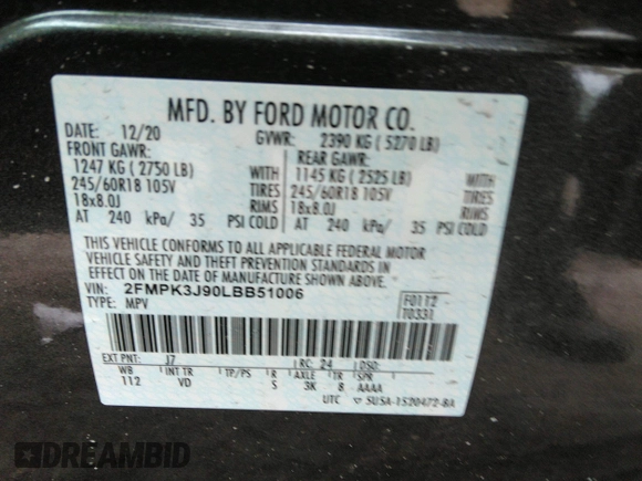 2020 Ford Edge SEL с VIN 2FMPK3J90LBB51006, выставлен на аукционе IAAI как лот 41841354 с пробегом Не указан миль и . История ставок и продаж доступна на DreamBid. Изображение 9.