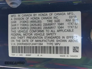 2018 Honda CR-V LX with VIN 2HKRW5H31JH411364, listed as a IAAI auction lot 41825257 with 135,468 mi miles and . Bid and sale history available at DreamBid. Image 9.