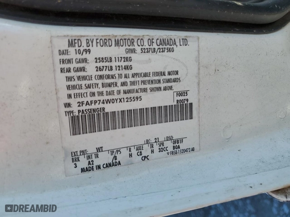2000 Ford Crown Victoria LX with VIN 2FAFP74W0YX125595, listed as a Copart auction lot 84675434 with 151,438 mi miles and Salvage Title. Bid and sale history available at carsss.com. Image 14.