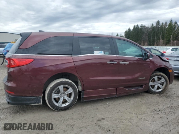 2019 Honda Odyssey EX-L with VIN 5FNRL6H70KB130948, listed as a Copart auction lot 52686395 with 35,632 mi miles and Salvage Title. Bid and sale history available at DreamBid. Image 3.