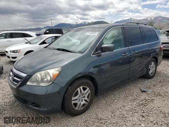 2006 Honda Odyssey EX-L z VIN 5FNRL38786B014188, wystawiony jako Copart lot #57140935 z przebiegiem Nie podano mil oraz Szkoda całkowita • Salvage title. Historia ofert i sprzedaży dostępna na DreamBid. Obrazek 1.