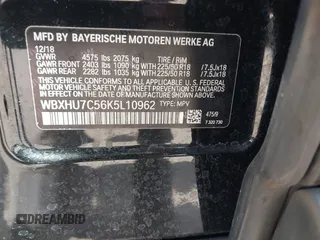 2019 BMW X1 sDrive28i with VIN WBXHU7C56K5L10962, listed as a IAAI auction lot 41904580 with 37,213 mi miles. Bid and sale history available at carsss.com. Image 9.