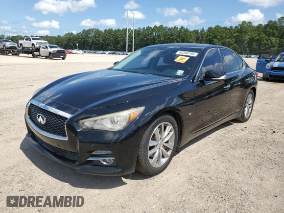 2014 Infiniti Q50 Premium with VIN JN1BV7APXEM670219, listed as a Copart auction lot 62340745 with 155,131 mi miles and Salvage title. Bid and sale history available at DreamBid. Image 1.