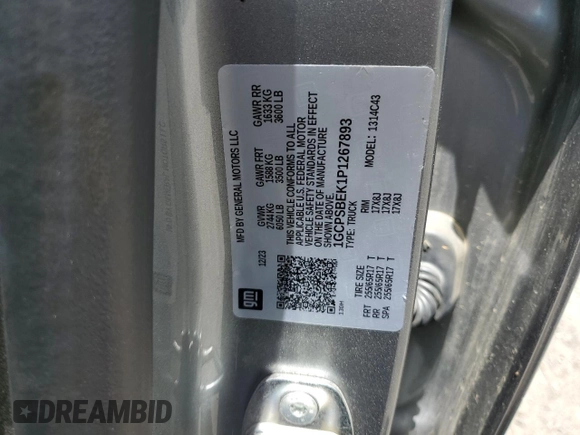 2023 Chevrolet Colorado 2WD Work Truck with VIN 1GCPSBEK1P1267893, listed as a Copart auction lot 56129665 with 19,225 mi miles and Salvage title. Bid and sale history available at DreamBid. Image 12.