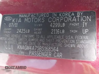 2011 Kia Optima LX z VIN KNAGM4A75B5168564, wystawiony jako IAAI lot #42301373 z przebiegiem Nie podano mil oraz . Historia ofert i sprzedaży dostępna na DreamBid. Obrazek 9.