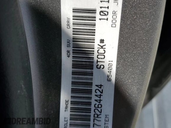 2007 Chevrolet Tahoe LS with VIN 1GNFC13C77R264424, listed as a Copart auction lot 60743825 with Not provided miles and Salvage title. Bid and sale history available at DreamBid. Image 13.