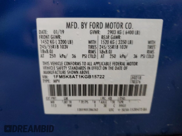 2019 Ford Police Interceptor Utility z VIN 1FM5K8AT1KGB15722, wystawiony jako Copart lot #55945175 z przebiegiem 100 512 mil mil oraz Czysty tytuł • Clean title. Historia ofert i sprzedaży dostępna na DreamBid. Obrazek 13.