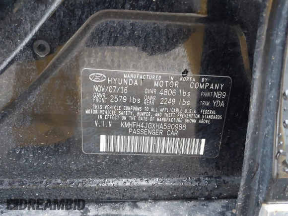 2017 Hyundai Azera Limited with VIN KMHFH4JGXHA590988, listed as a IAAI auction lot 41615025 with 100,751 mi miles and . Bid and sale history available at DreamBid. Image 9.