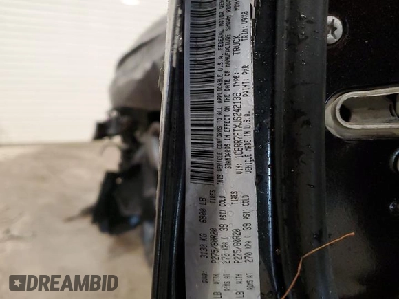 2018 Ram 1500 Express with VIN 1C6RR7FTXJS242136, listed as a Copart auction lot 43618905 with 0 mi miles and Salvage Title. Bid and sale history available at carsss.com. Image 12.