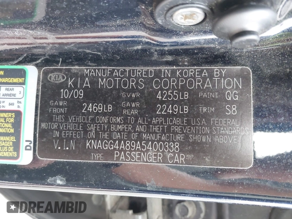 2010 Kia Optima LX z VIN KNAGG4A89A5400338, wystawiony jako IAAI lot #42410076 z przebiegiem 253 870 mil mil oraz . Historia ofert i sprzedaży dostępna na DreamBid. Obrazek 9.