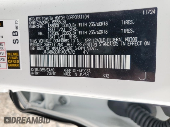 2024 Lexus RZ 300e Premium z VIN JTJABABB1RA007692, wystawiony jako Copart lot #55031875 z przebiegiem 3741 mil mil oraz Szkody całkowita. Historia ofert i sprzedaży dostępna na DreamBid. Obrazek 13.