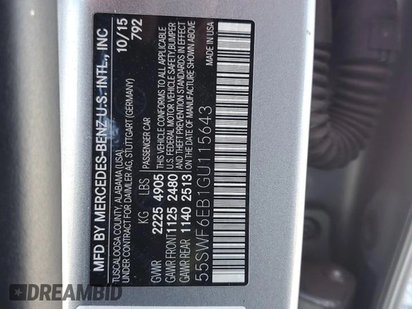 2016 Mercedes-Benz C 450 AMG with VIN 55SWF6EB1GU115643, listed as a Copart auction lot 52158515 with 71,523 mi miles and Salvage Title. Bid and sale history available at carsss.com. Image 12.