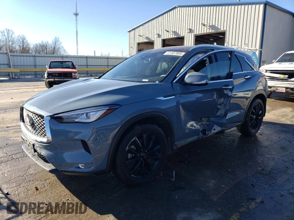 2022 Infiniti QX50 Essential with VIN 3PCAJ5CB7NF109589, listed as a Copart auction lot 41307804 with 15,593 mi miles and Salvage Title. Bid and sale history available at DreamBid. Image 1.