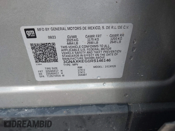 2024 Chevrolet Equinox LT with VIN 3GNAXKEG1RS146146, listed as a IAAI auction lot 42087184 with 34,048 mi miles and . Bid and sale history available at DreamBid. Image 9.
