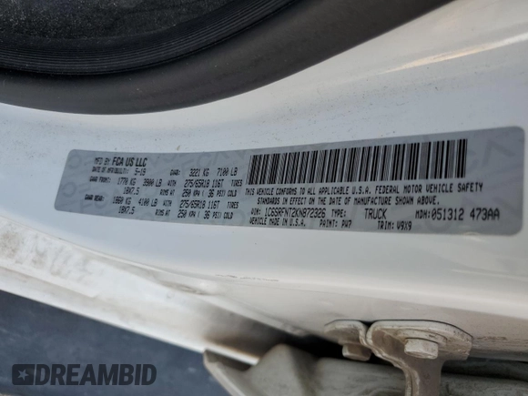 2019 Ram 1500 Tradesman with VIN 1C6SRFNT2KN872326, listed as a Copart auction lot 63645674 with 108,922 mi miles and Salvage title. Bid and sale history available at DreamBid. Image 12.