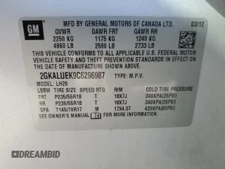 2012 GMC Terrain SLT-1 with VIN 2GKALUEK9C6296987, listed as a Copart auction lot 50635165 with 223,020 mi miles and Salvage Title. Bid and sale history available at carsss.com. Image 13.