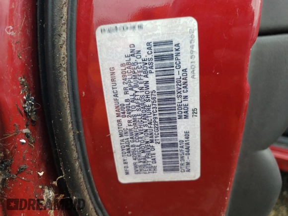 2000 Toyota Solara SE with VIN 2T1CG22P9YC375675, listed as a Copart auction lot 86199014 with 168,998 mi miles and Salvage Title. Bid and sale history available at carsss.com. Image 15.