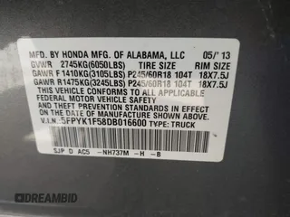 2013 Honda Ridgeline RTL with VIN 5FPYK1F58DB016600, listed as a IAAI auction lot 42237719 with 86,034 mi miles and . Bid and sale history available at DreamBid. Image 9.