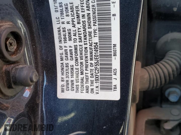2018 Honda Civic Sedan LX with VIN 19XFC2F55JE014954, listed as a Copart auction lot 50823025 with 0 mi miles and Salvage Title. Bid and sale history available at carsss.com. Image 15.