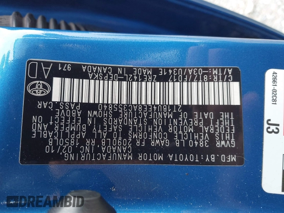 2010 Toyota Corolla with VIN 2T1BU4EE8AC355840, listed as a IAAI auction lot 42606213 with 161,636 mi miles and . Bid and sale history available at DreamBid. Image 9.