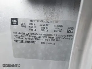 2015 Chevrolet Impala LT with VIN 1G1125S30FU138781, listed as a IAAI auction lot 41696424 with 150,239 mi miles. Bid and sale history available at carsss.com. Image 9.