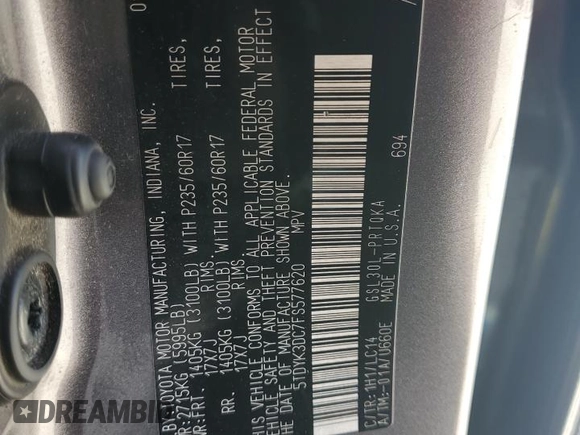 2015 Toyota Sienna XLE с VIN 5TDYK3DC7FS577620, выставлен на аукционе Copart как лот 65393635 с пробегом 179 998 миль миль и Чистый • Clean title. История ставок и продаж доступна на DreamBid. Изображение 14.