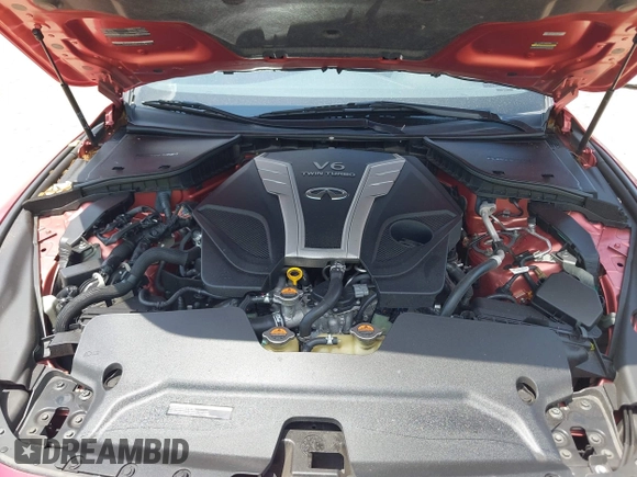 2018 Infiniti Q60 Red Sport 400 with VIN JN1FV7EL9JM630801, listed as a IAAI auction lot 42213699 with 76,759 mi miles and . Bid and sale history available at DreamBid. Image 10.