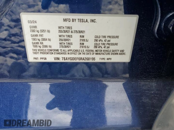 2024 Tesla Model Y Performance z VIN 7SAYGDEF6RA268195, wystawiony jako Copart lot #53211075 z przebiegiem Nie podano mil oraz Szkoda całkowita • Salvage title. Historia ofert i sprzedaży dostępna na DreamBid. Obrazek 15.
