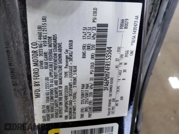 2015 Ford Fusion SE with VIN 3FA6P0H74FR153504, listed as a Copart auction lot 75628024 with 206,721 mi miles and Salvage Title. Bid and sale history available at carsss.com. Image 13.