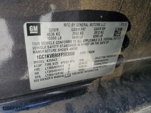 2015 Chevrolet Silverado 2500HD LT with VIN 1GC1KVE86FF583898, listed as a Copart auction lot 49429305 with 128,562 mi miles and Salvage Title. Bid and sale history available at carsss.com. Image 13.
