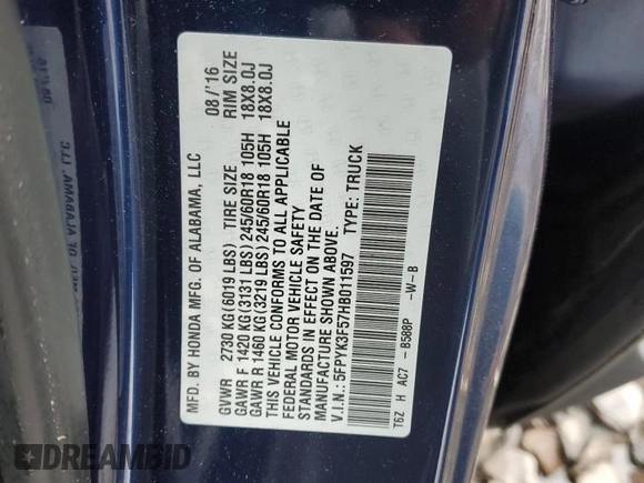 2017 Honda Ridgeline RTL with VIN 5FPYK3F57HB011597, listed as a Copart auction lot 49307885 with 140,157 mi miles and Salvage title. Bid and sale history available at DreamBid. Image 14.
