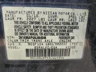 2010 Nissan Sentra S with VIN 3N1AB6AP4AL664046, listed as a Copart auction lot 57210235 with 142,977 mi miles and Salvage title. Bid and sale history available at DreamBid. Image 12.