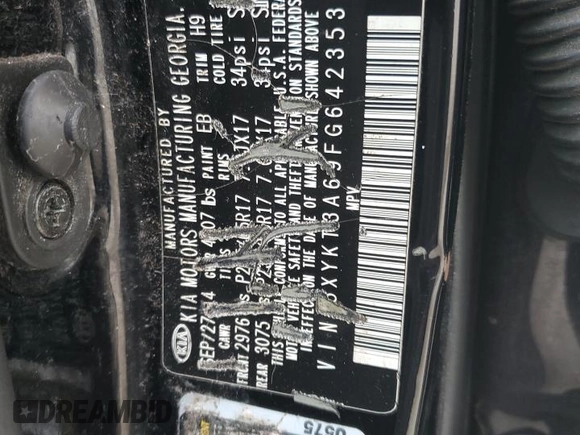 2015 Kia Sorento LX with VIN 5XYKT3A69FG642353, listed as a Copart auction lot 41709415 with Not Provided miles and Salvage Title. Bid and sale history available at DreamBid. Image 13.