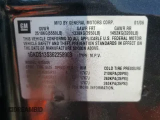2006 GMC Envoy SLE with VIN 1GKDS13S362258903, listed as a Copart auction lot 53209035 with 255,693 mi miles and Salvage Title. Bid and sale history available at carsss.com. Image 15.