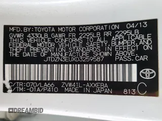 2013 Toyota Prius Two with VIN JTDZN3EUXD3259587, listed as a Copart auction lot 55118155 with 271,193 mi miles and Salvage Title. Bid and sale history available at DreamBid. Image 12.