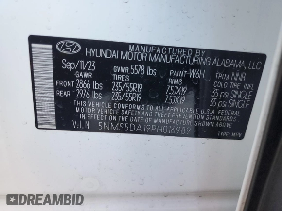 2023 Hyundai Santa Fe Hybrid Limited with VIN 5NMS5DA19PH016989, listed as a Copart auction lot 41601705 with 18,111 mi miles and Salvage Title. Bid and sale history available at carsss.com. Image 14.