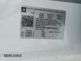 2021 Chevrolet Silverado 1500 LT with VIN 3GCUYDET2MG149418, listed as a Copart auction lot 89065105 with 142,539 mi miles and Salvage Title. Bid and sale history available at carsss.com. Image 13.