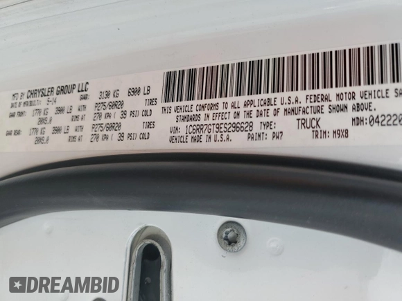 2014 Ram 1500 Big Horn with VIN 1C6RR7GT9ES296628, listed as a Copart auction lot 51366935 with 117,769 mi miles and Salvage title. Bid and sale history available at DreamBid. Image 12.