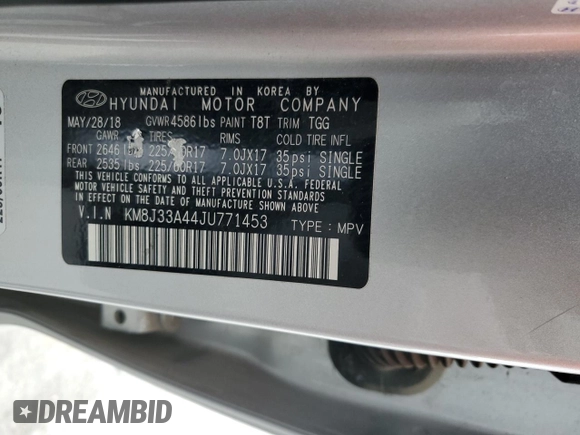 2018 Hyundai Tucson SEL with VIN KM8J33A44JU771453, listed as a Copart auction lot 51869835 with 95,100 mi miles and Clean Title. Bid and sale history available at carsss.com. Image 13.