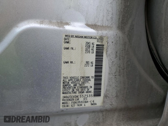 2022 Nissan LEAF SV with VIN 1N4AZ1CV1NC557535, listed as a Copart auction lot 47705095 with 64,397 mi miles and Salvage Title. Bid and sale history available at DreamBid. Image 13.