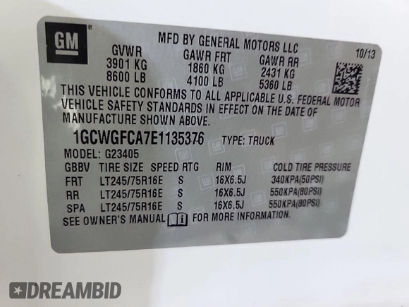 2014 Chevrolet Express Cargo Van with VIN 1GCWGFCA7E1135376, listed as a IAAI auction lot 42088343 with 257,257 mi miles. Bid and sale history available at carsss.com. Image 1.