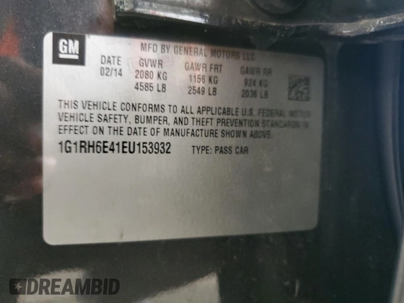 2014 Chevrolet Volt with VIN 1G1RH6E41EU153932, listed as a Copart auction lot 54265615 with 174,023 mi miles and Salvage Title. Bid and sale history available at DreamBid. Image 12.
