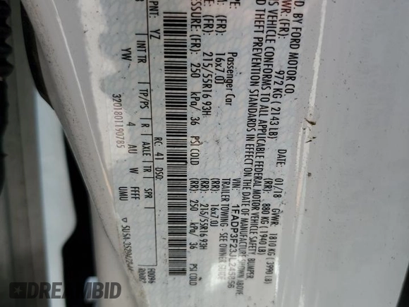 2018 Ford Focus SE with VIN 1FADP3F23JL245856, listed as a Copart auction lot 62343745 with 51,076 mi miles and Salvage title. Bid and sale history available at DreamBid. Image 13.