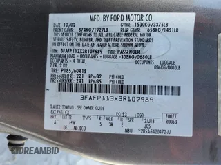 2003 Ford ZX2 ZX2 Standard z VIN 3FAFP113X3R107989, wystawiony jako Copart lot #46090515 z przebiegiem 168 186 mil mil oraz Szkody całkowita. Historia ofert i sprzedaży dostępna na DreamBid. Obrazek 14.