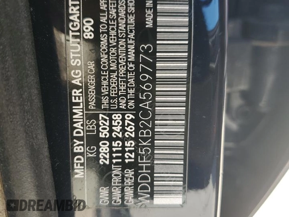 2012 Mercedes-Benz E 350 Luxury with VIN WDDHF5KB2CA569773, listed as a Copart auction lot 52758885 with 177,488 mi miles and Salvage Title. Bid and sale history available at DreamBid. Image 12.