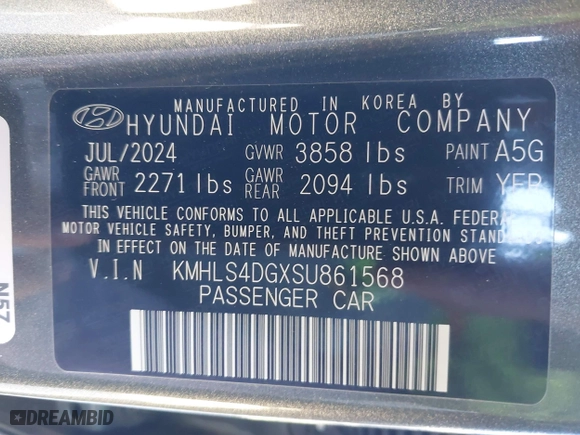 2025 Hyundai Elantra SEL Convenience with VIN KMHLS4DGXSU861568, listed as a IAAI auction lot 41073819 with 7,313 mi miles. Bid and sale history available at carsss.com. Image 9.